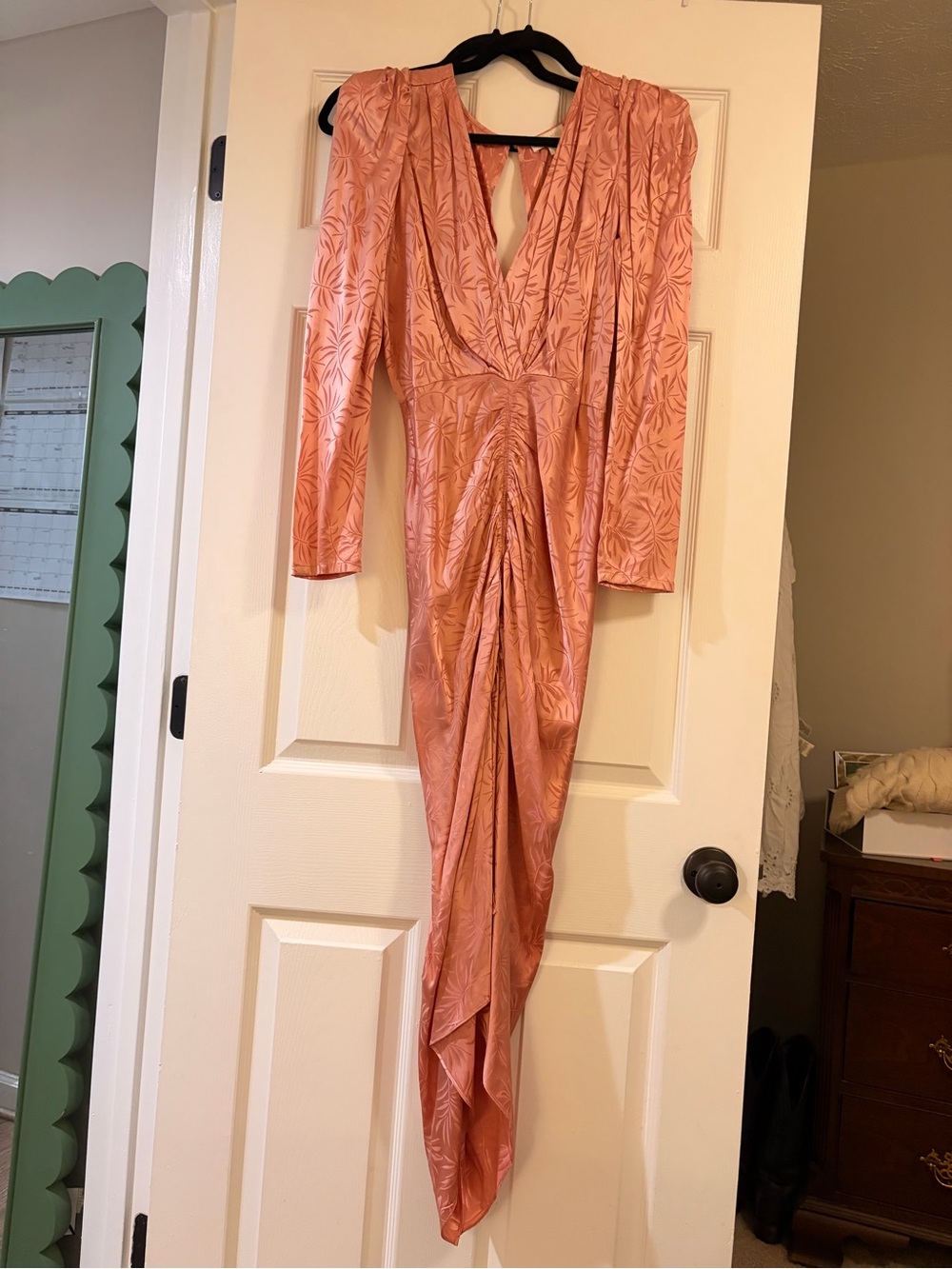 Ronny Kobo Collection Dusty Rose Long-Sleeve Ruched V-Neck Gown